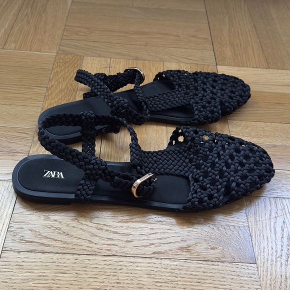 Zara Flat Cage Sandals in Black - Picture 7 of 11